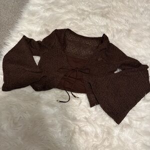 Shein Cropped Knit Tie Up Cardigan with Bell Sleeves with Built in Mini Tank